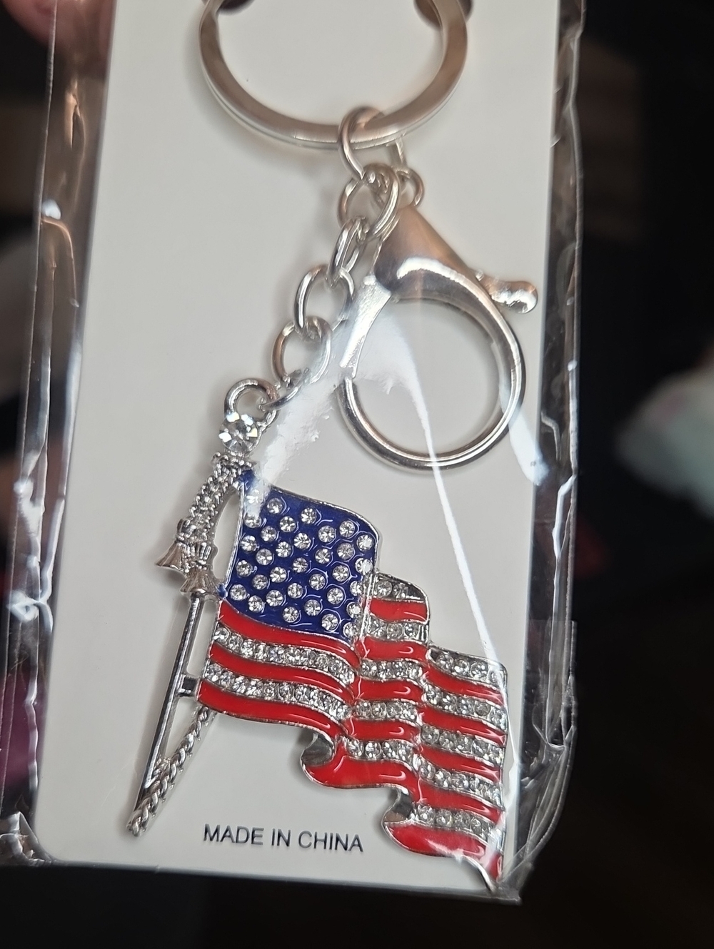 SALE!  1 - American Flag Rhinestone Keychain - Red, White & Blue